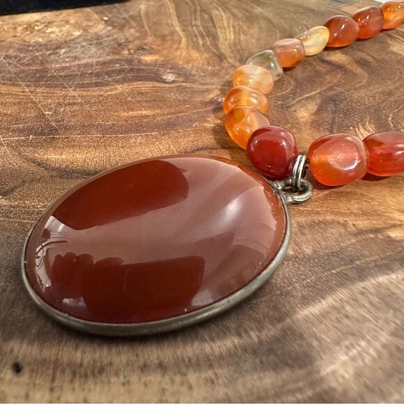 Vintage carnelian Sterling silver Orange red Beaded vintage carnelian necklace - Picture 6 of 12